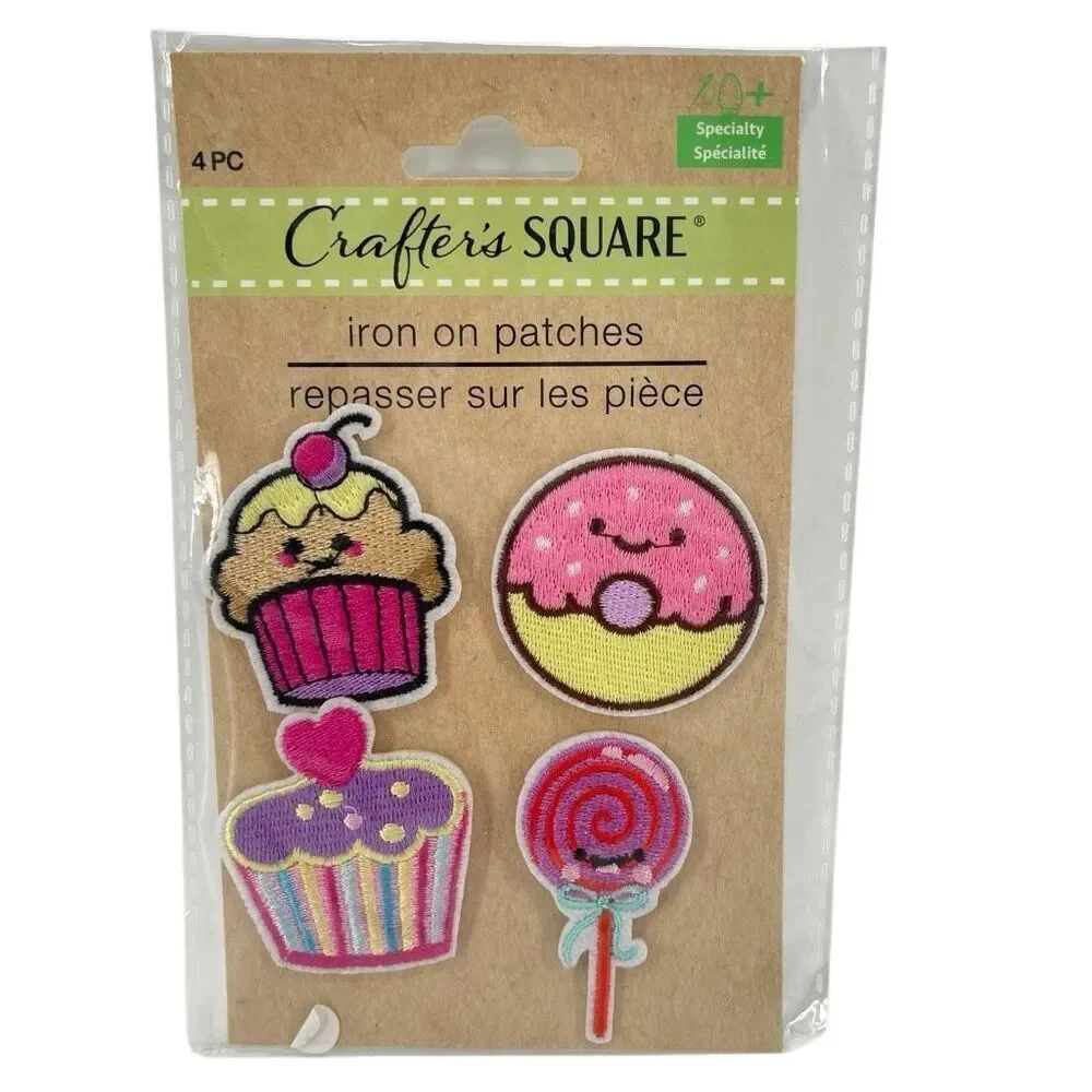 Cute Dessert Iron On Patches Set of 4 – Cupcake, Donut & Candy, NEW